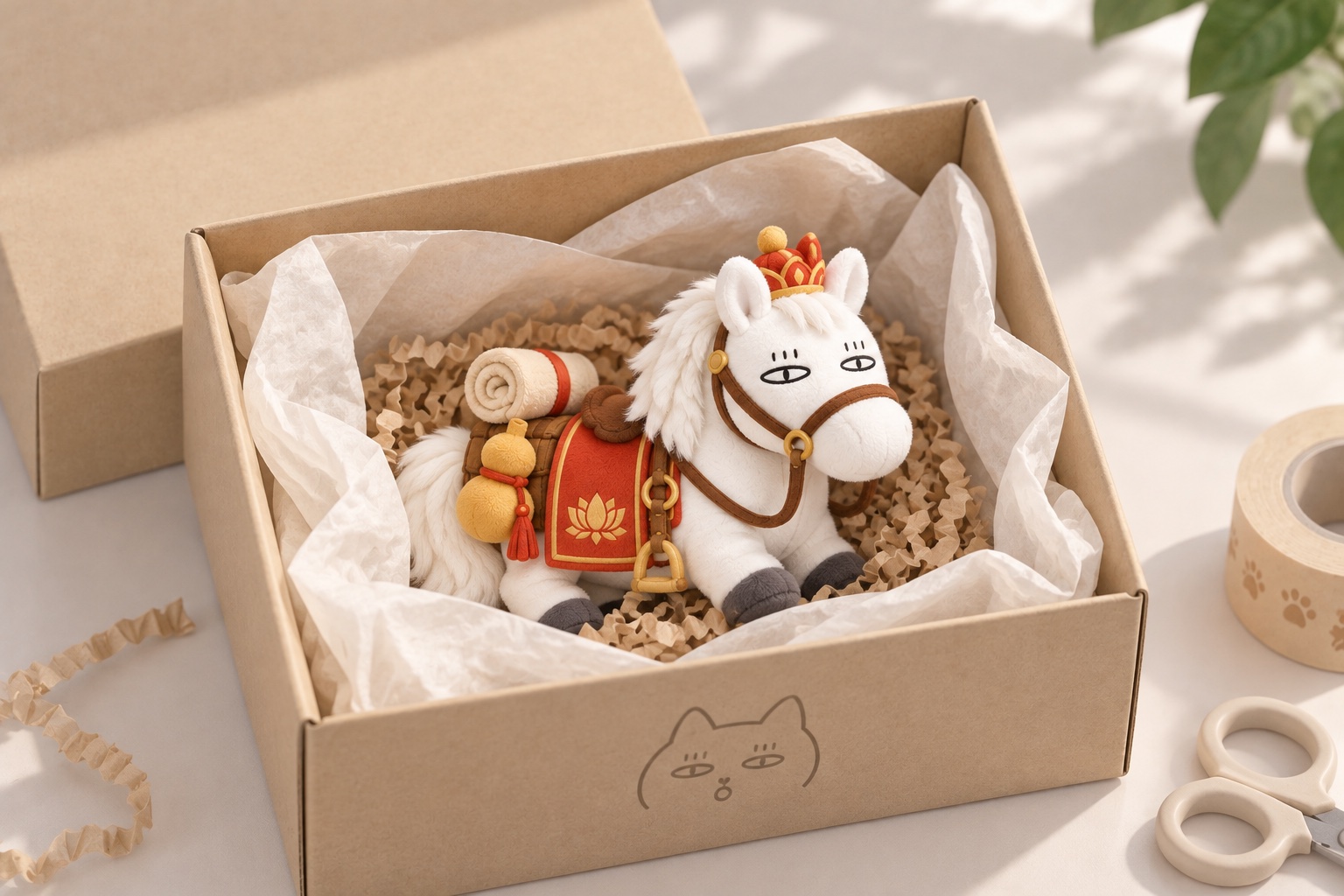 White Dragon Horse Plush gift box packaging